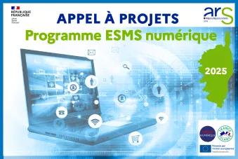 visuel ordinateur portable avec icone symbolisant la santé et le numérique; Logos ars, ségur en santé, France relance et union européenne