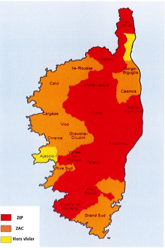 carte de Corse du zonage des médecins libéraux
