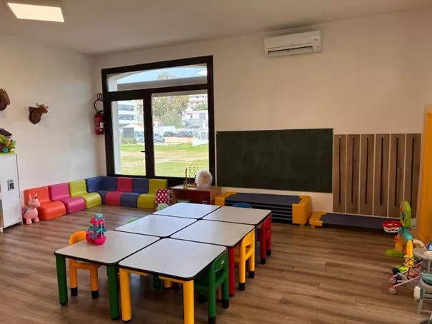 aménagement coloré d'une salle de classe maternelle
